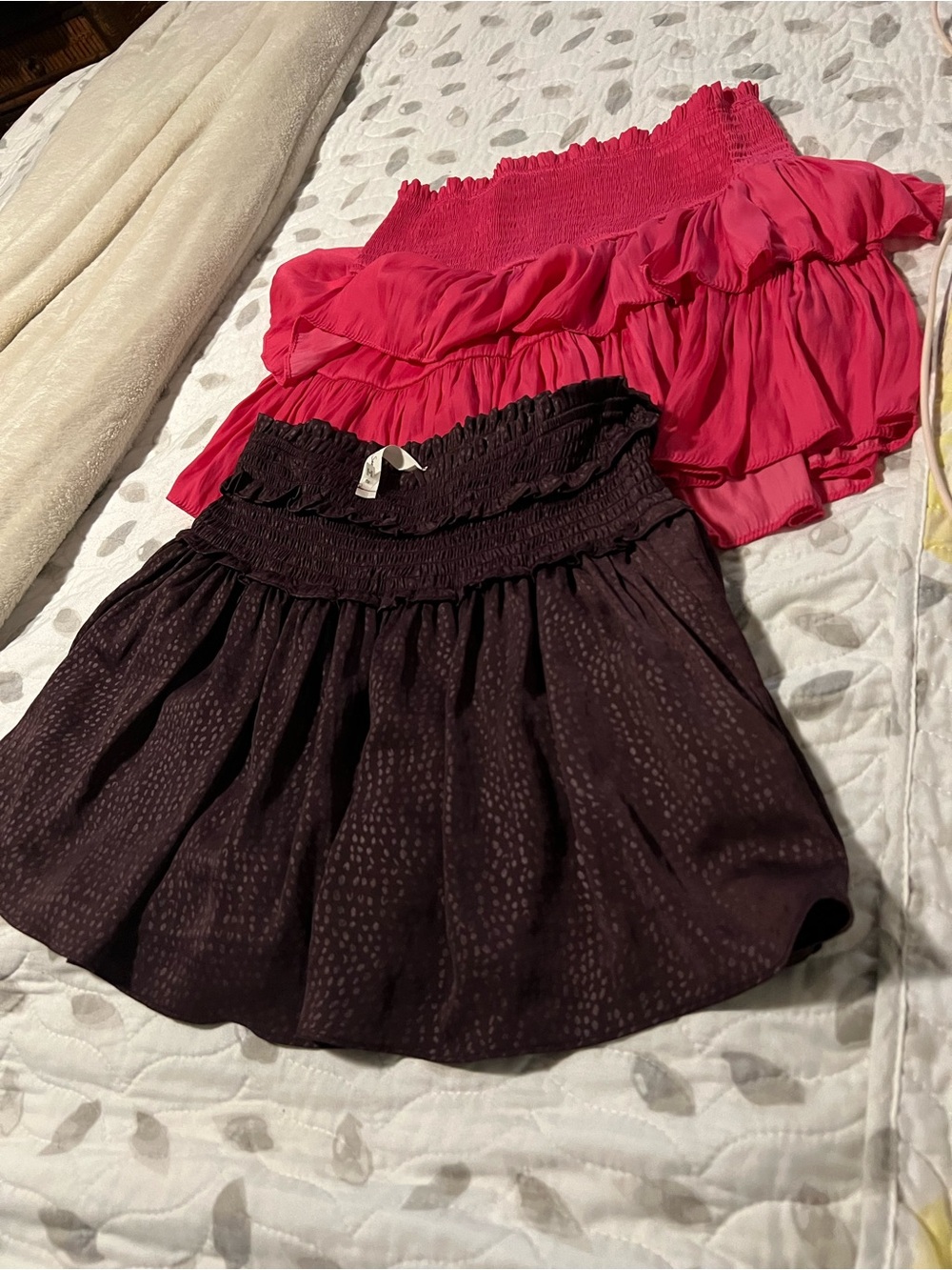 Mustard Seed Hot Pink & Dark Plum Smocked Ruffle Mini Skirts